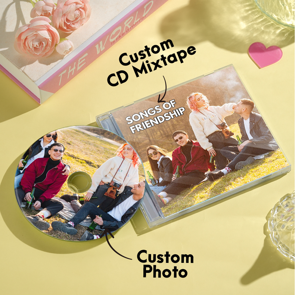 5 Photos Custom CD & Jewel Case with 16 Songs, Personalized Custom CD Album Gift for Sisters/Friends