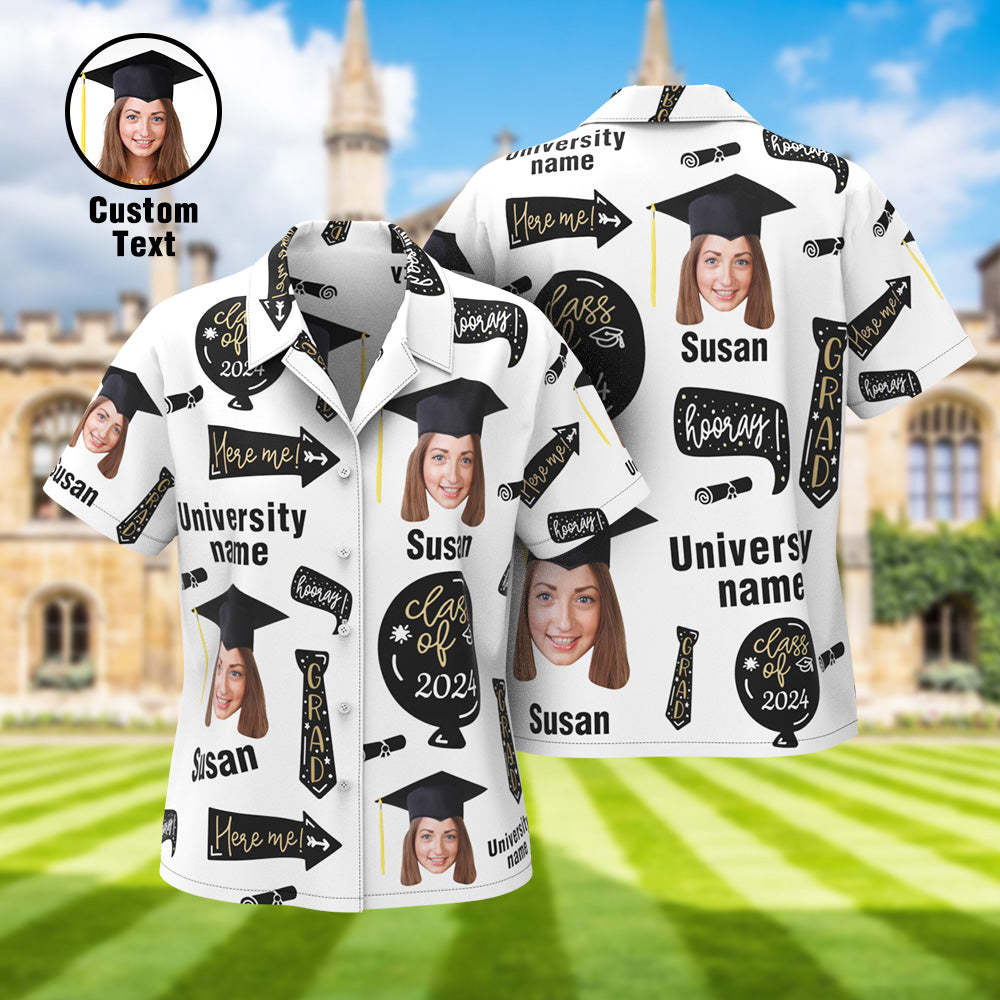 Custom Graduation Hawaiian Shirt with Face and University Name Personalized Graduation Party Women's Aloha Shirts
