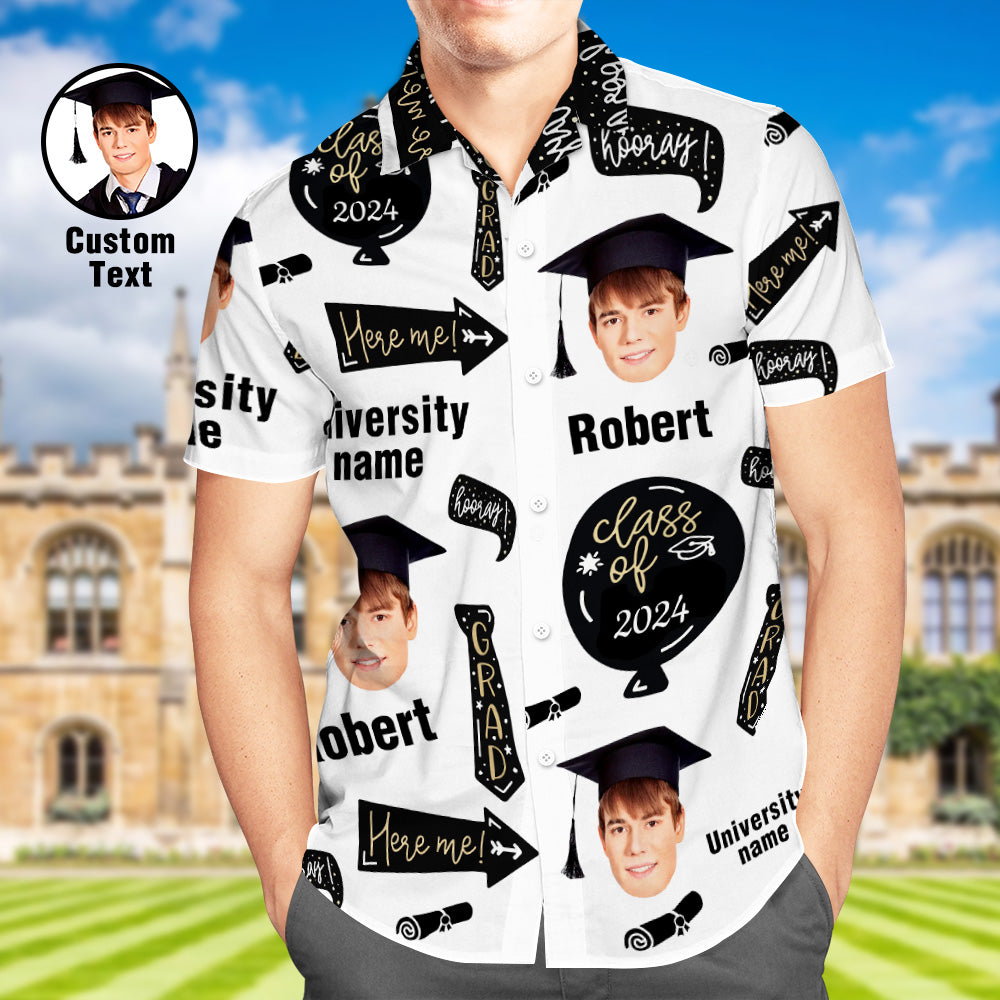 Custom Graduation Hawaiian Shirt with Face and University Name Personalized Graduation Party Men's Aloha Shirts