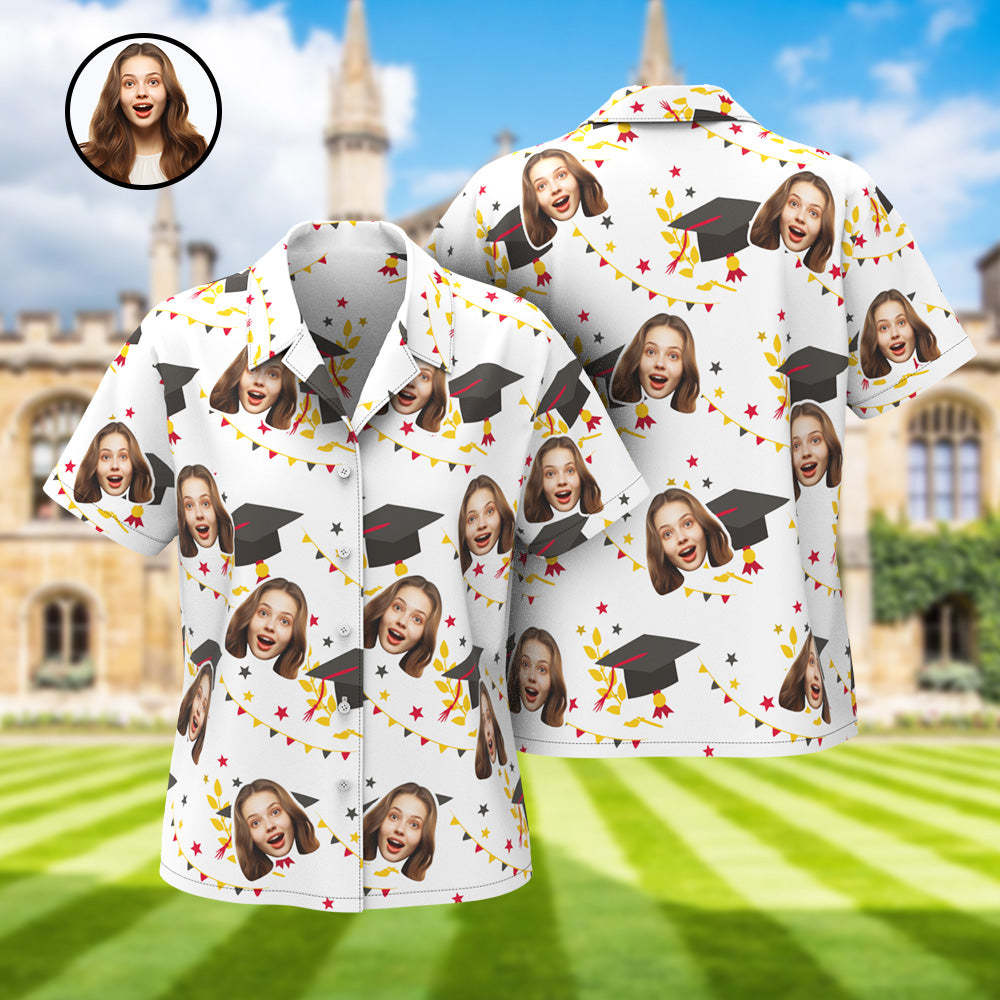 Custom Women's Hawaiian Shirt with Face and Name Personalized Graduation Party Aloha Shirts
