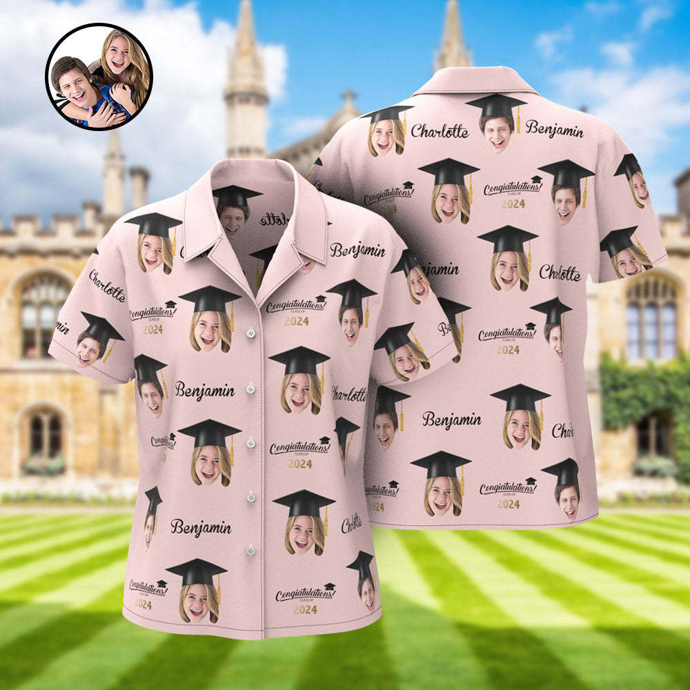Custom Women's Hawaiian Shirt Personalized Face Aloha Shirts for Graduation Party
