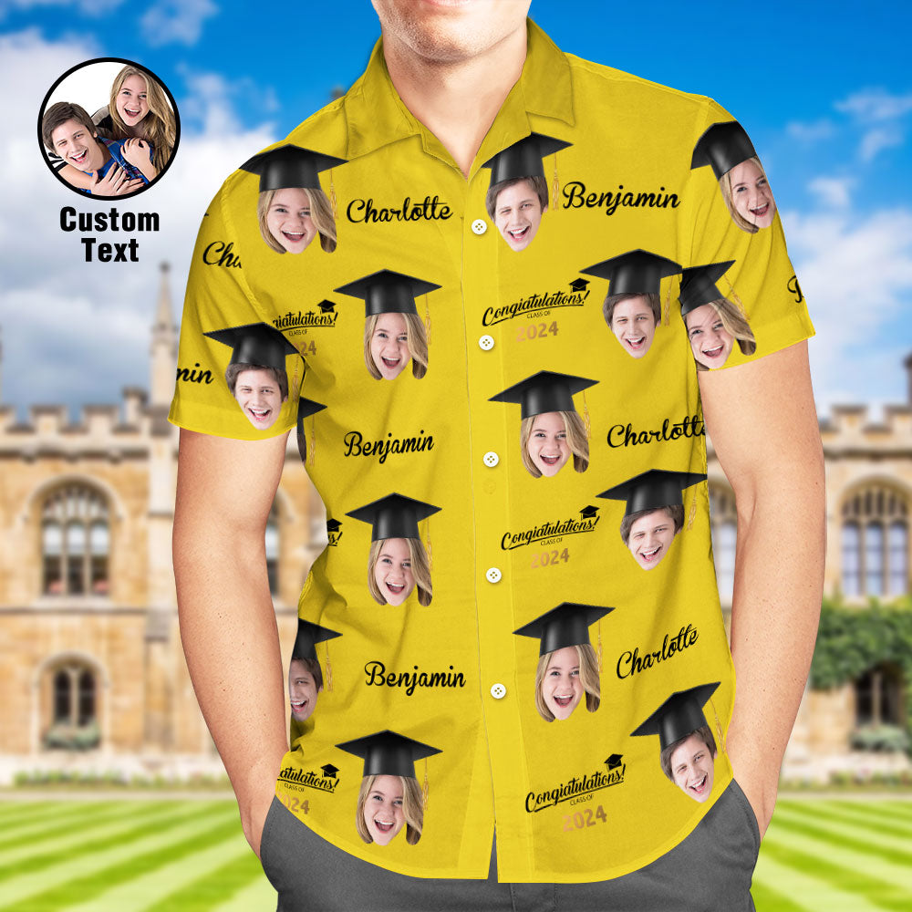Custom Men's Hawaiian Shirt Personalized Face Aloha Shirts for Graduation Party