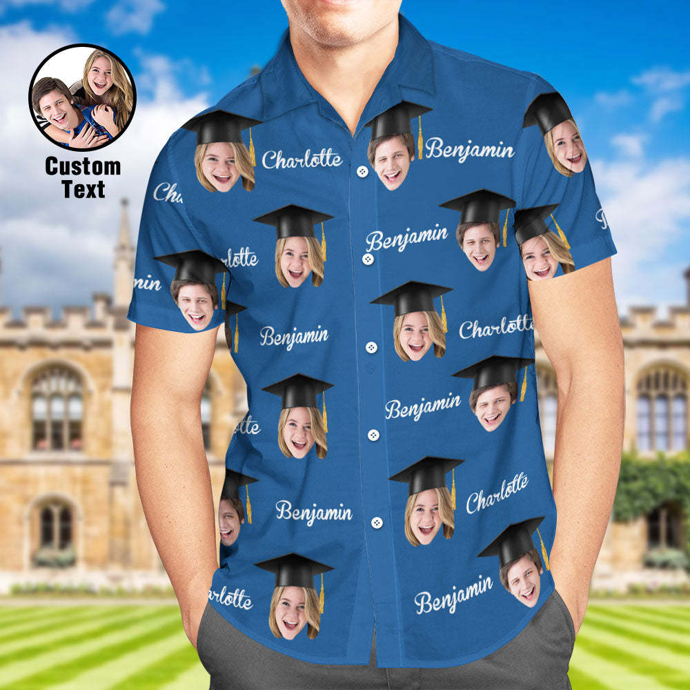 Custom Men's Hawaiian Shirt Personalized Face and Name Aloha Shirts for Graduation Party