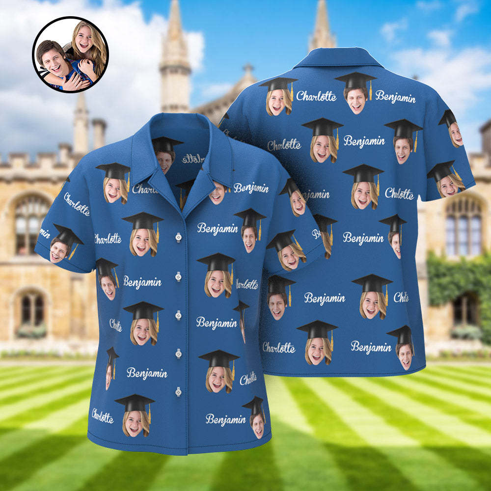 Custom Women's Hawaiian Shirt Personalized Face and Name Aloha Shirts for Graduation Party