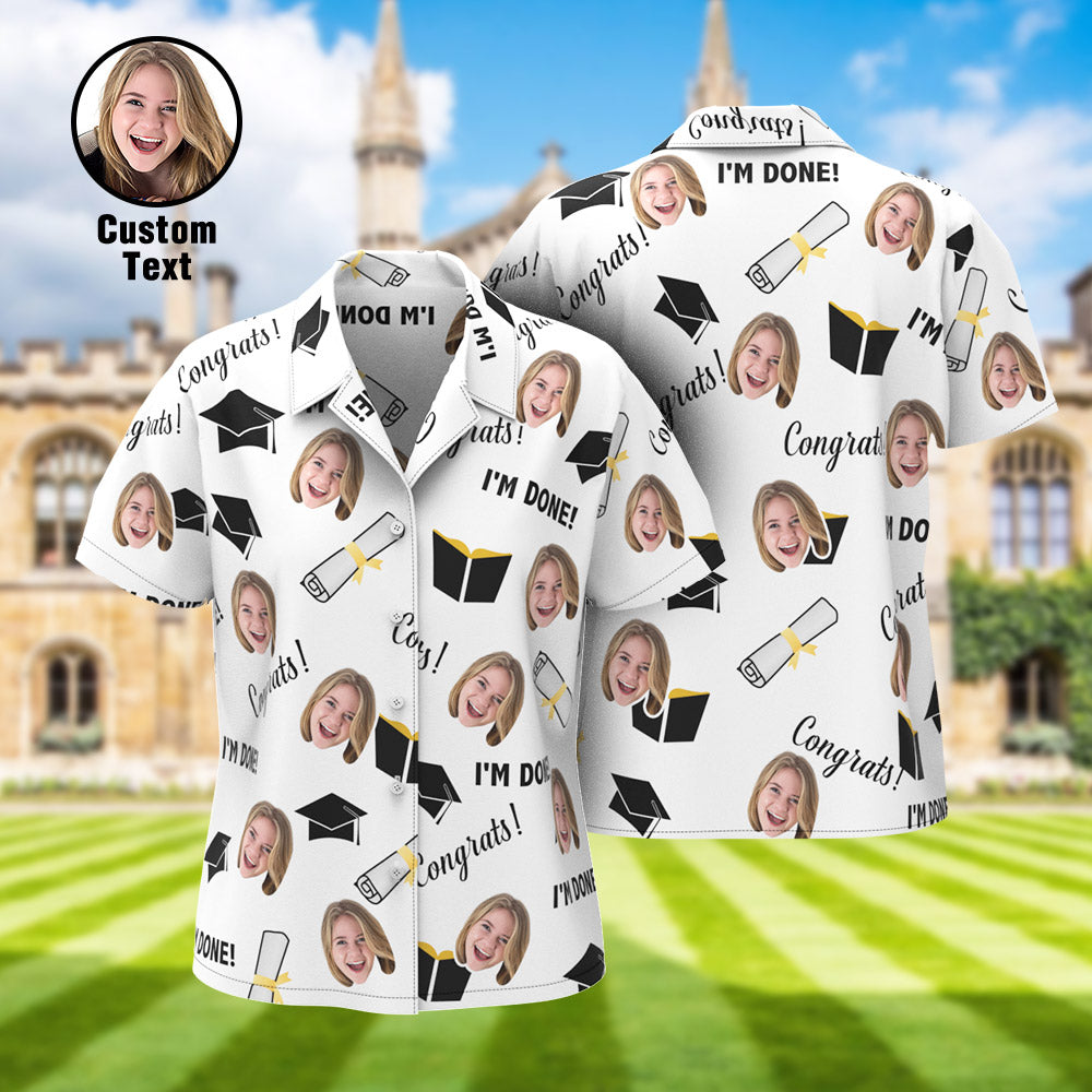 Custom Face Hawaiian Shirt Personalized Name Graduation Women's Aloha Shirts