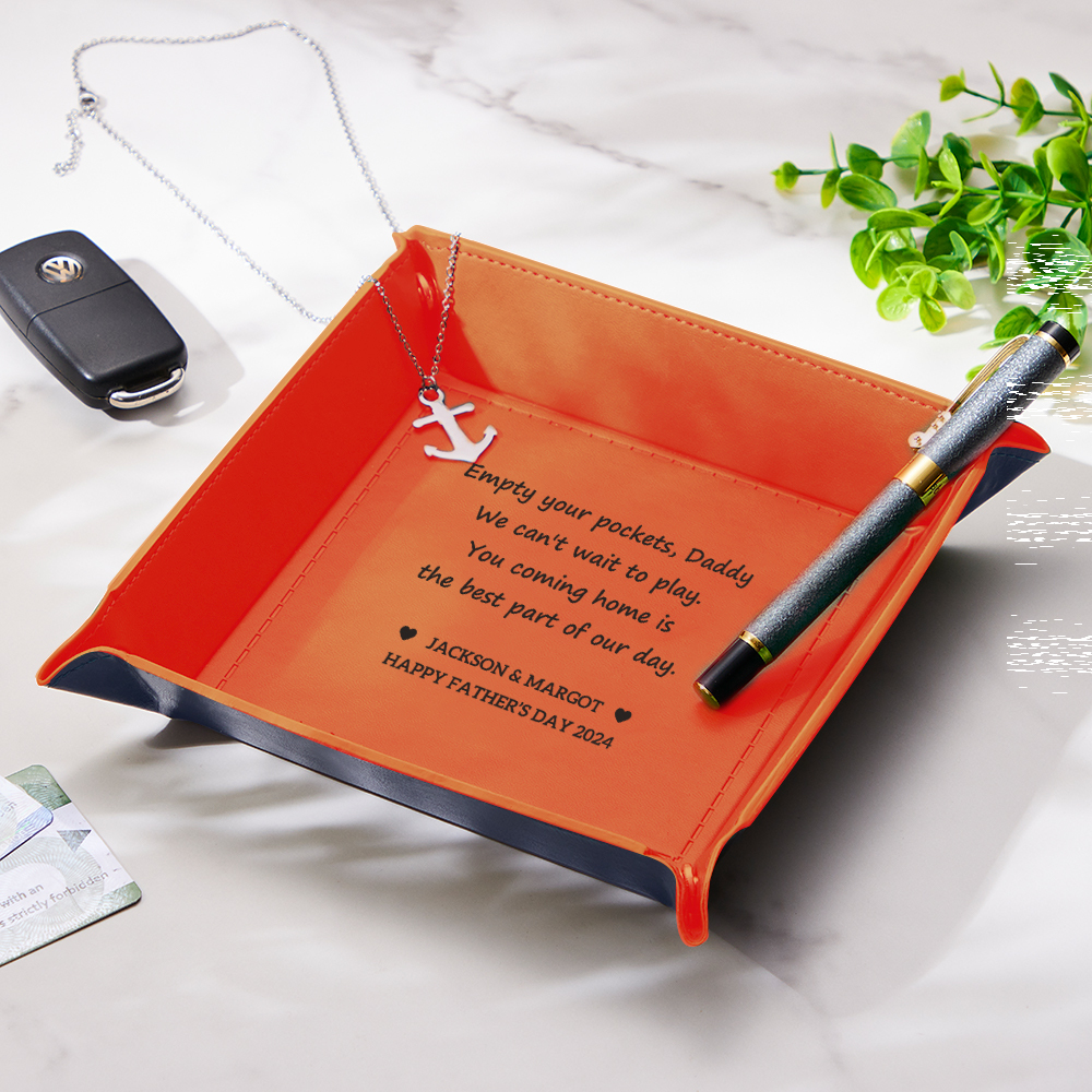 Custom Engraved Leather Catchall Personalized Valet Tray for Men Father's Day Gift for Dad