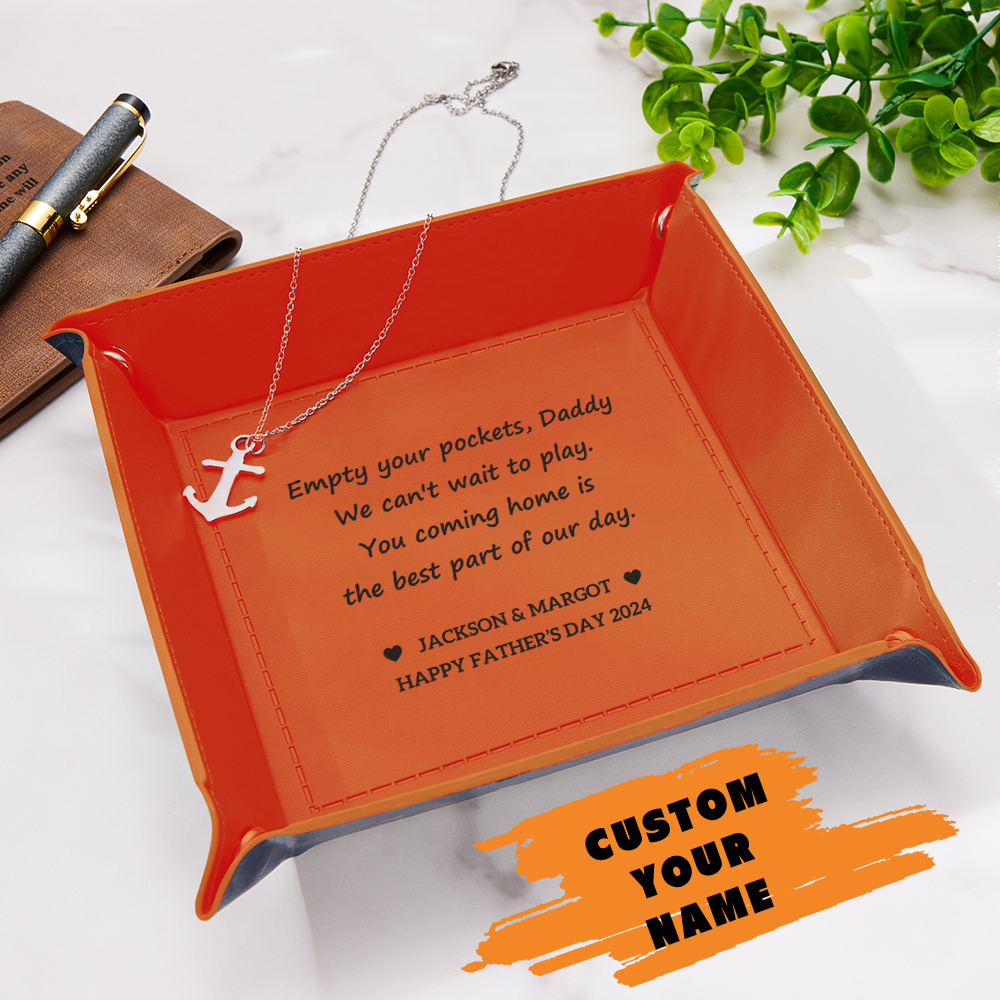 Custom Engraved Leather Catchall Personalized Valet Tray for Men Father's Day Gift for Dad
