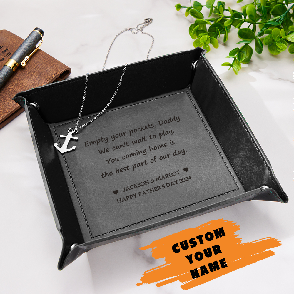 Custom Engraved Leather Catchall Personalized Valet Tray for Men Father's Day Gift for Dad