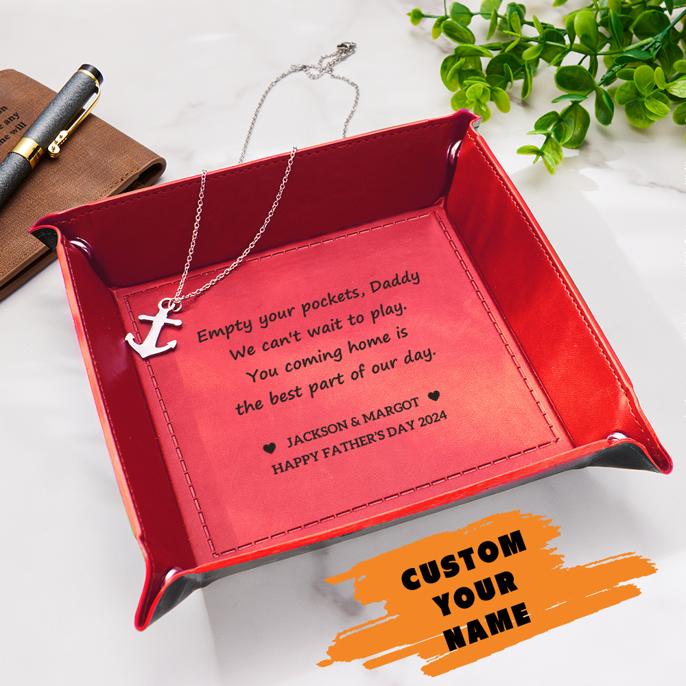 Custom Engraved Leather Catchall Personalized Valet Tray for Men Father's Day Gift for Dad