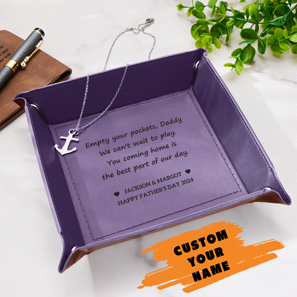 Custom Engraved Leather Catchall Personalized Valet Tray for Men Father's Day Gift for Dad