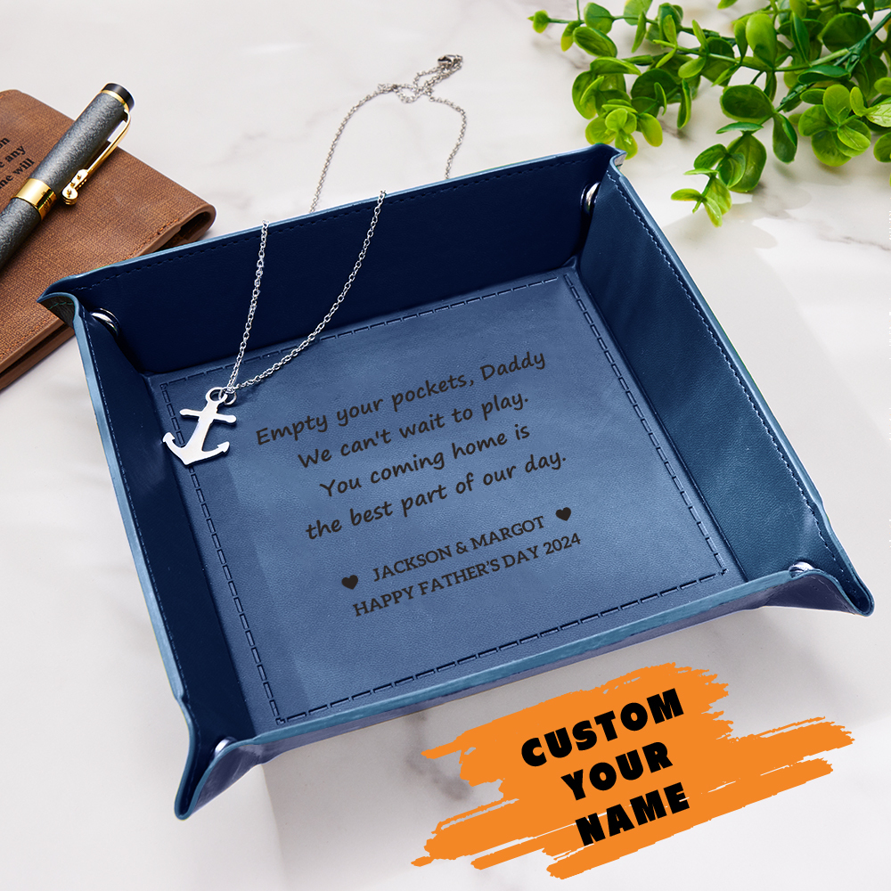 Custom Engraved Leather Catchall Personalized Valet Tray for Men Father's Day Gift for Dad