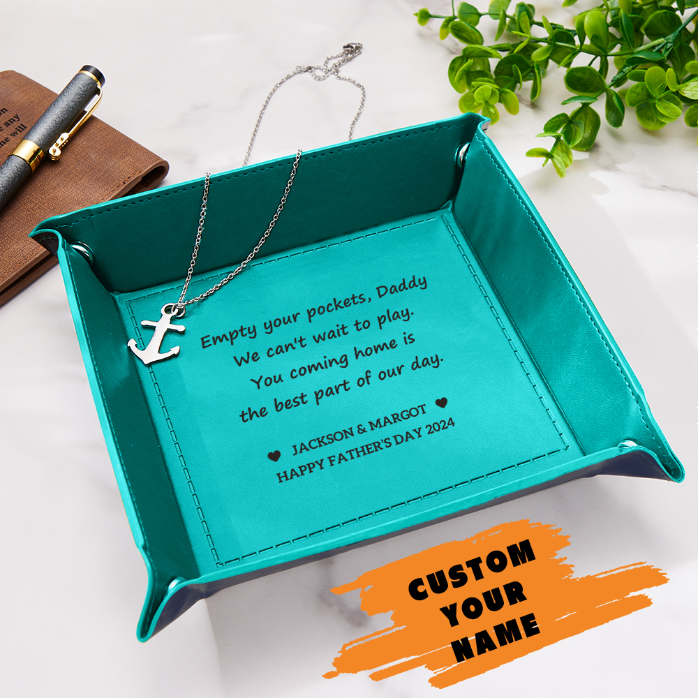 Custom Engraved Leather Catchall Personalized Valet Tray for Men Father's Day Gift for Dad