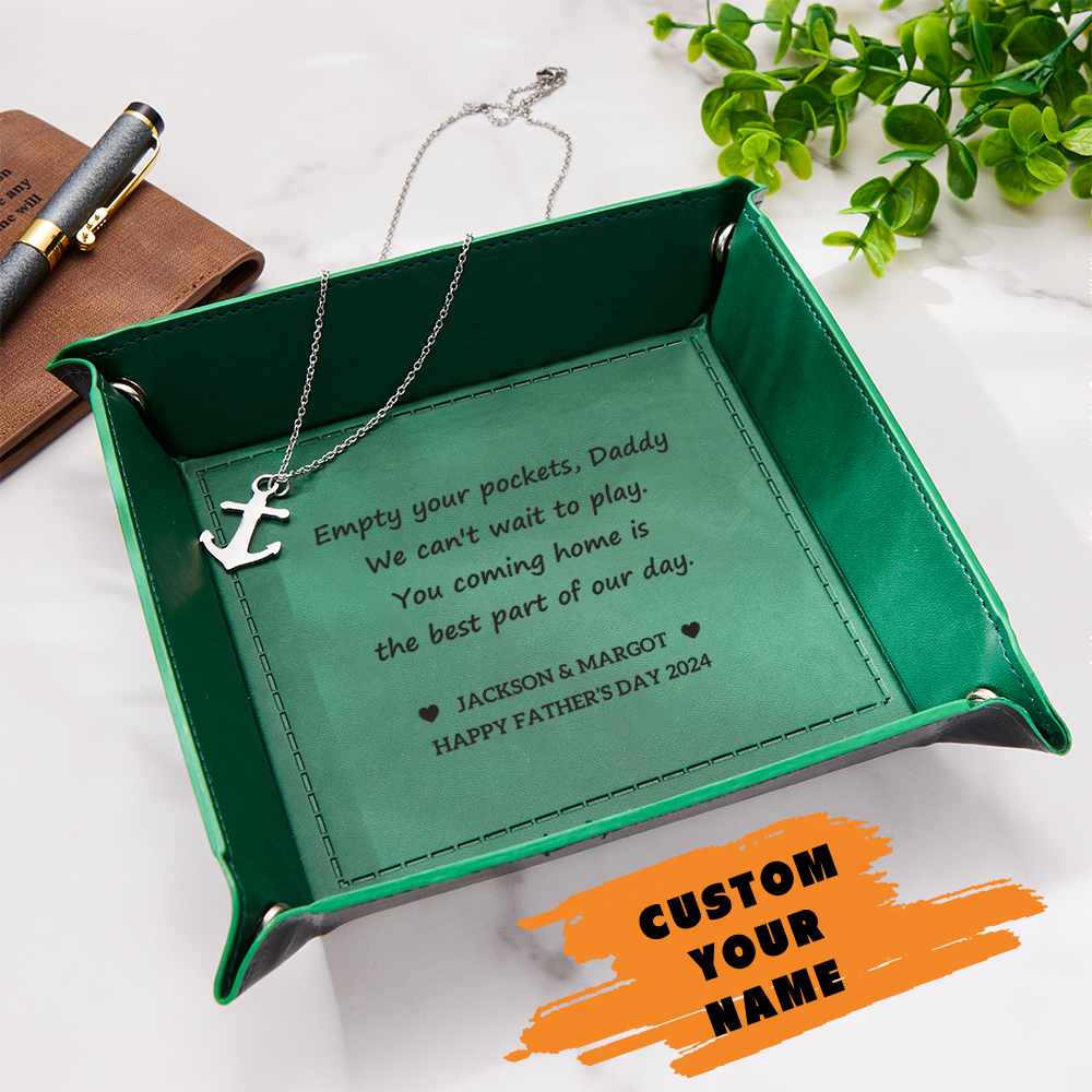 Custom Engraved Leather Catchall Personalized Valet Tray for Men Father's Day Gift for Dad