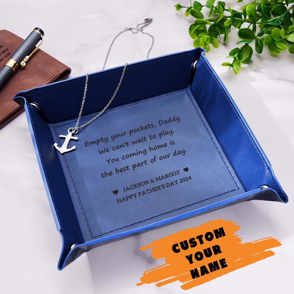 Custom Engraved Leather Catchall Personalized Valet Tray for Men Father's Day Gift for Dad