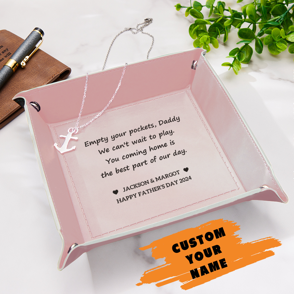 Custom Engraved Leather Catchall Personalized Valet Tray for Men Father's Day Gift for Dad