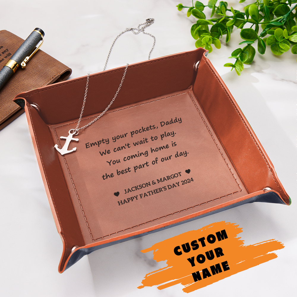 Custom Engraved Leather Catchall Personalized Valet Tray for Men Father's Day Gift for Dad