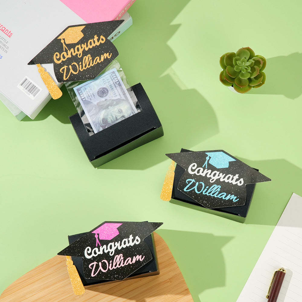 Personalized Graduation Cap Pull Out Money Gift Box Money Holder with 30pcs Transparent Bags Gift for Graduates -