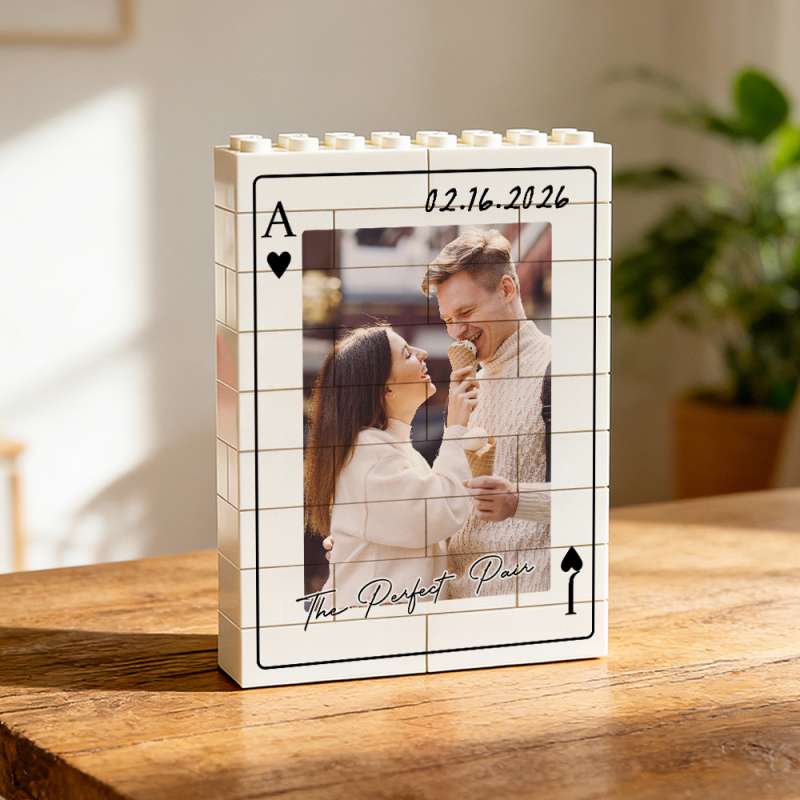 Custom Photo Building Block: Couple Playing Card Puzzle Blocks, Valent