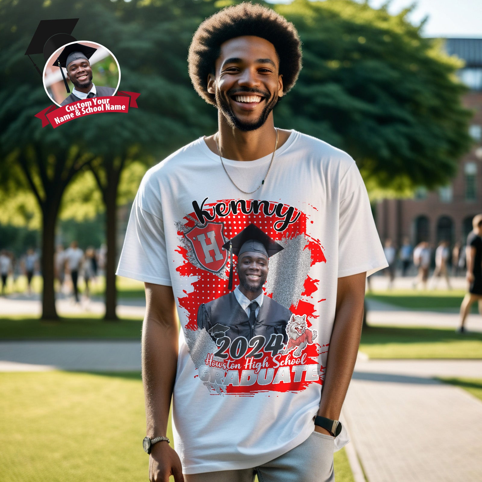 Custom Photo Vintage T-shirt Personalized Graduation 2024 T-shirt with Name