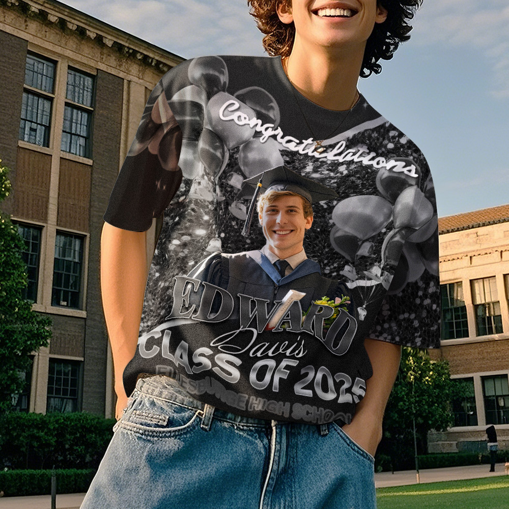 Personalized Photo 3D Graduation T-Shirt with Name & Year Gift