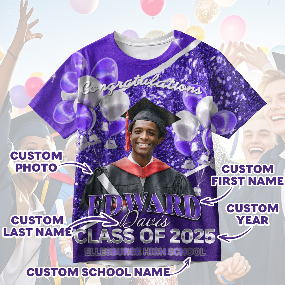 Personalized Photo 3D Graduation T-Shirt with Name & Year Gift