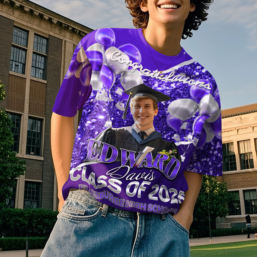 Personalized Photo 3D Graduation T-Shirt with Name & Year Gift