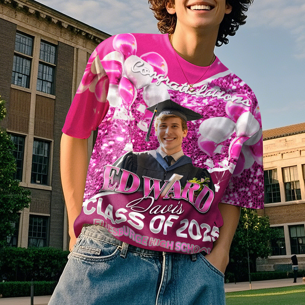 Personalized Photo 3D Graduation T-Shirt with Name & Year Gift