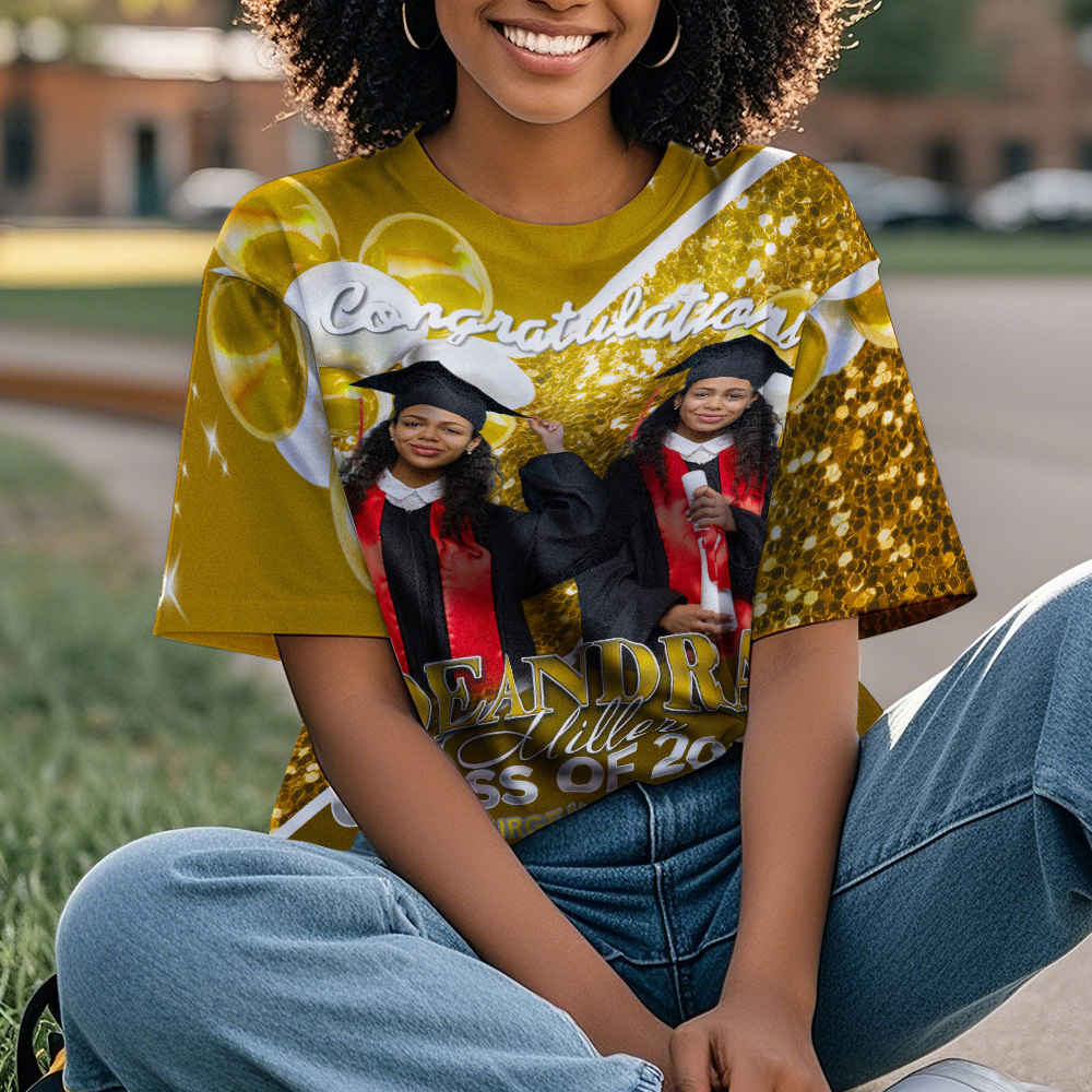 Personalized Photo 3D Graduation T-Shirt with Name & Year Gift
