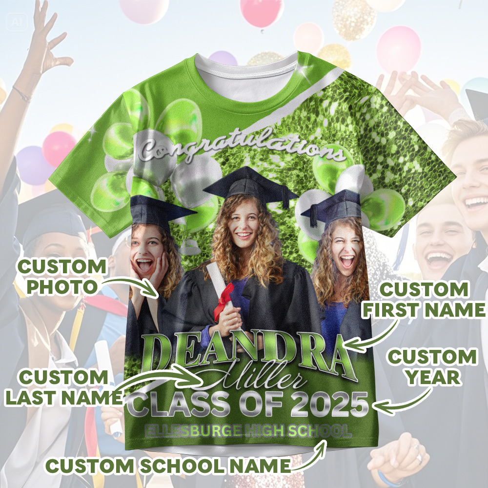 Personalized Photo 3D Graduation T-Shirt with Name & Year Gift
