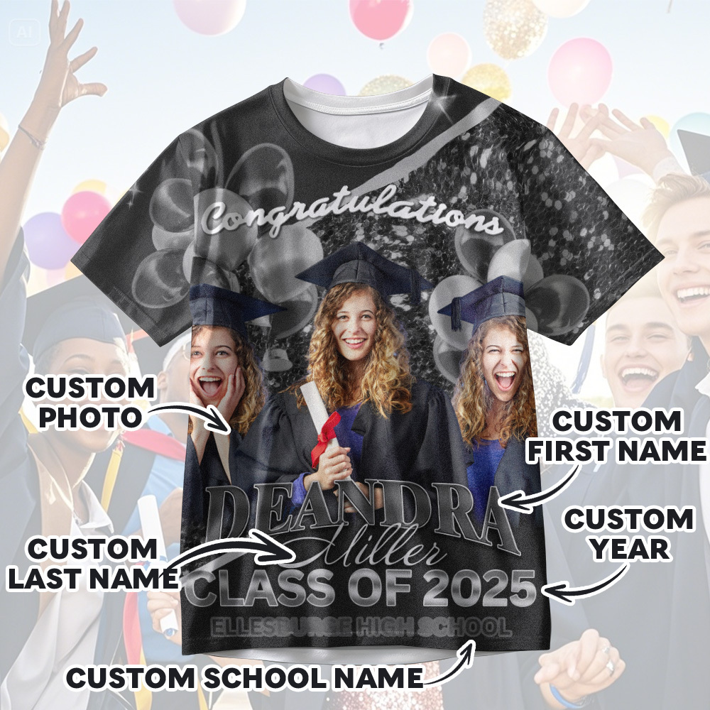 Personalized Photo 3D Graduation T-Shirt with Name & Year Gift