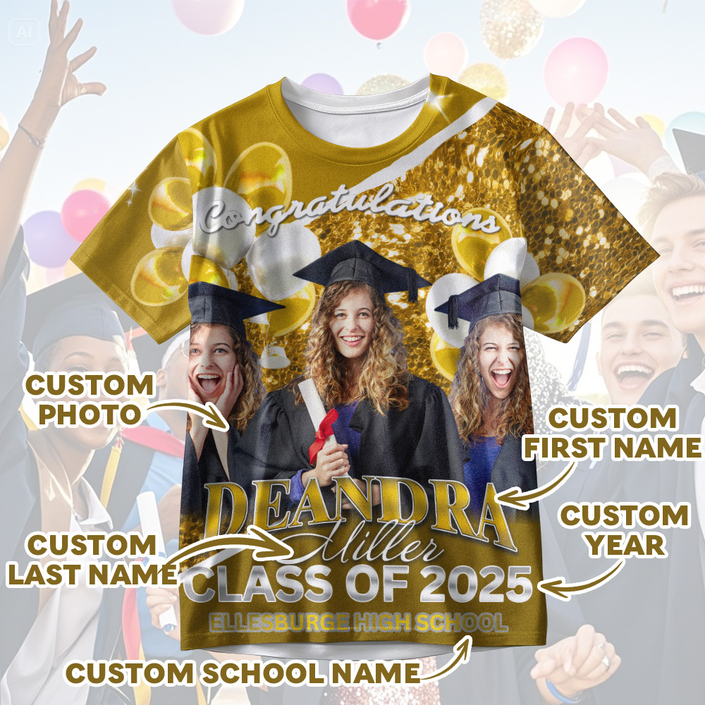 Personalized Photo 3D Graduation T-Shirt with Name & Year Gift