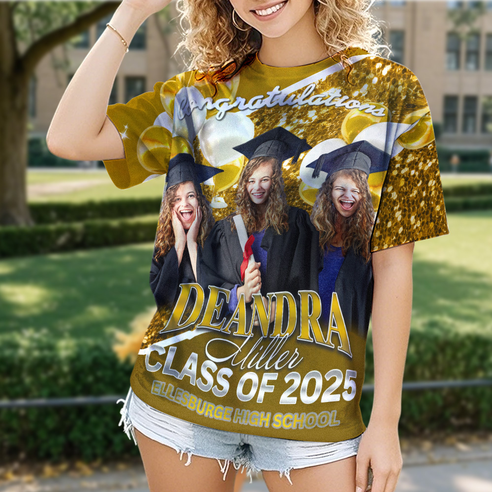 Personalized Photo 3D Graduation T-Shirt with Name & Year Gift