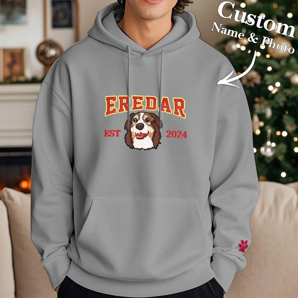 Custom Dog Hoodie with Pet's Face Personalized Embroidered Sweatshirt