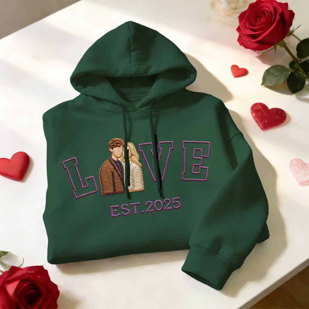 Personalized Embroidered Photo Couple LOVE Est Year Sweatshirt/Hoodie