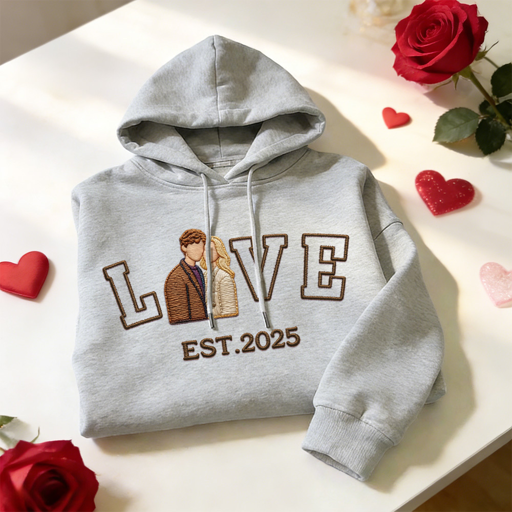 Personalized Embroidered Photo Couple LOVE Est Year Sweatshirt/Hoodie