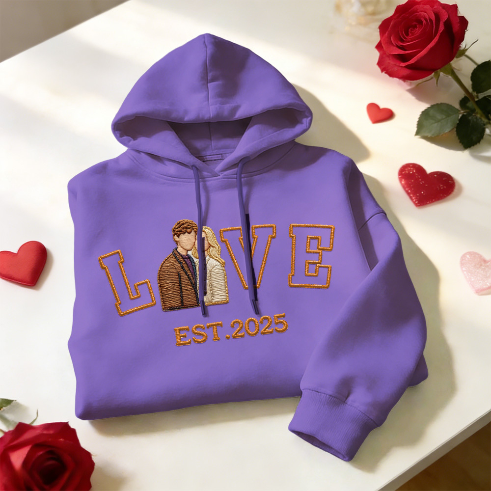 Personalized Embroidered Photo Couple LOVE Est Year Sweatshirt/Hoodie
