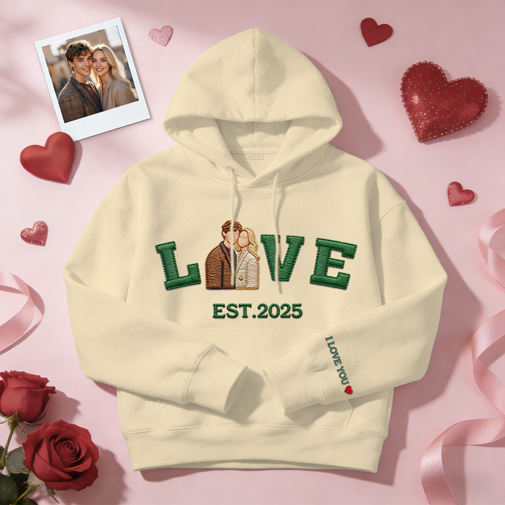 Personalized Embroidered Photo Couple LOVE Est Year Sweatshirt/Hoodie
