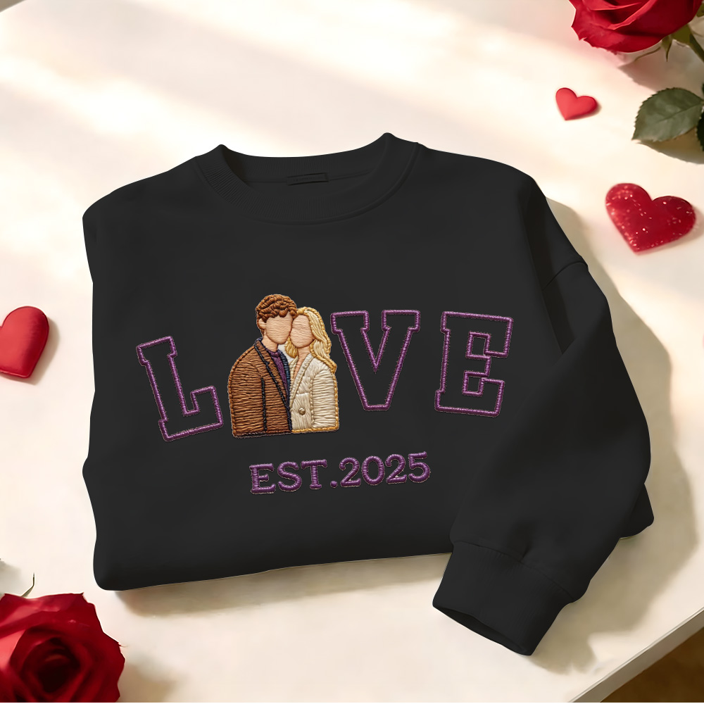 Personalized Embroidered Photo Couple LOVE Est Year Sweatshirt/Hoodie