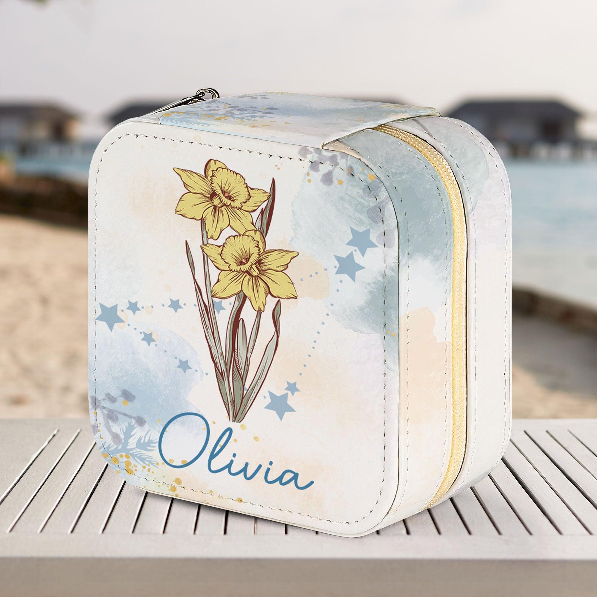 Personalized Celestial Birth Flower Jewelry Box with Zodiac Sign, Custom Name Travel Jewelry Case, Birthday Gift for Her,The best gift for all girls