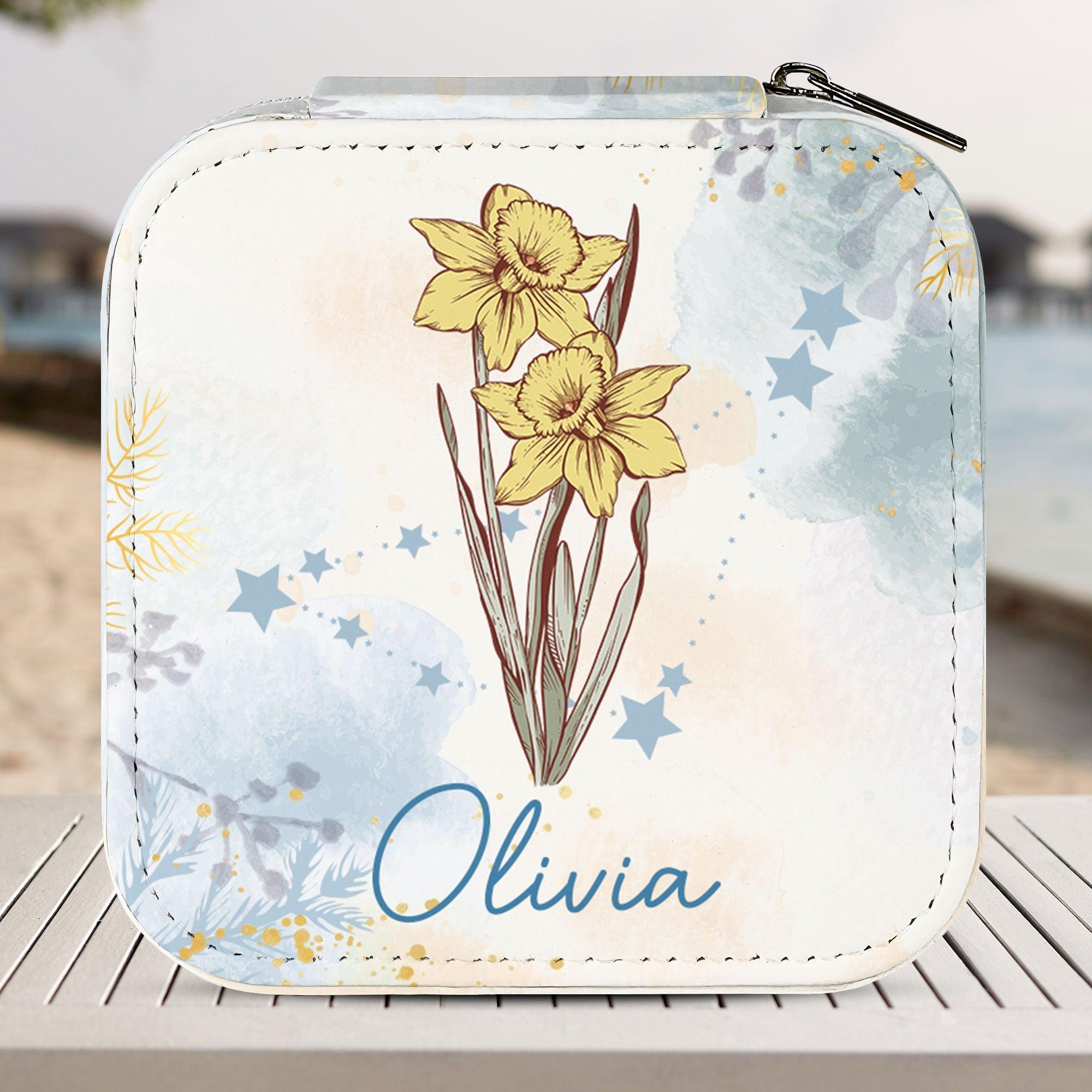 Personalized Celestial Birth Flower Jewelry Box with Zodiac Sign, Custom Name Travel Jewelry Case, Birthday Gift for Her,The best gift for all girls