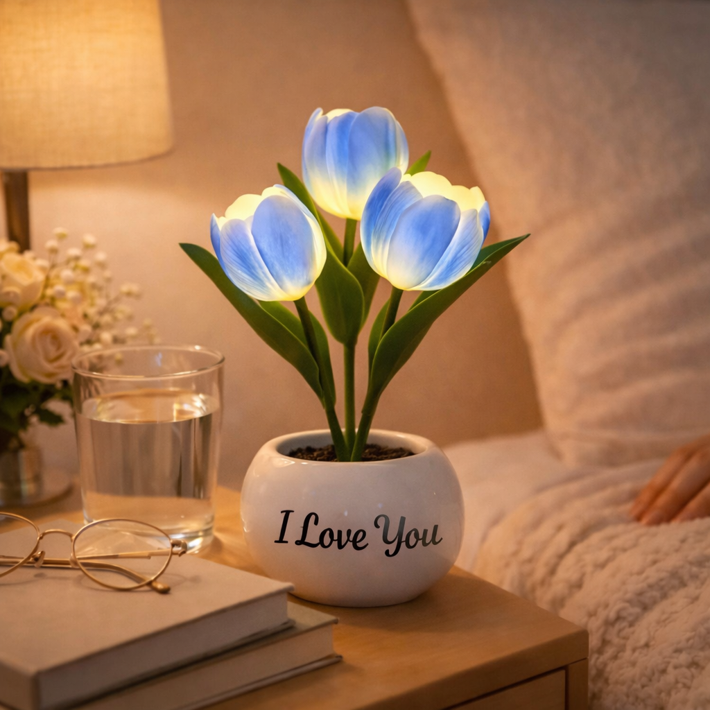LED Tulip Night Light  Dimmable Plug-in Romantic Flower Lamp Artificial Bloom Mother’s Day Gift