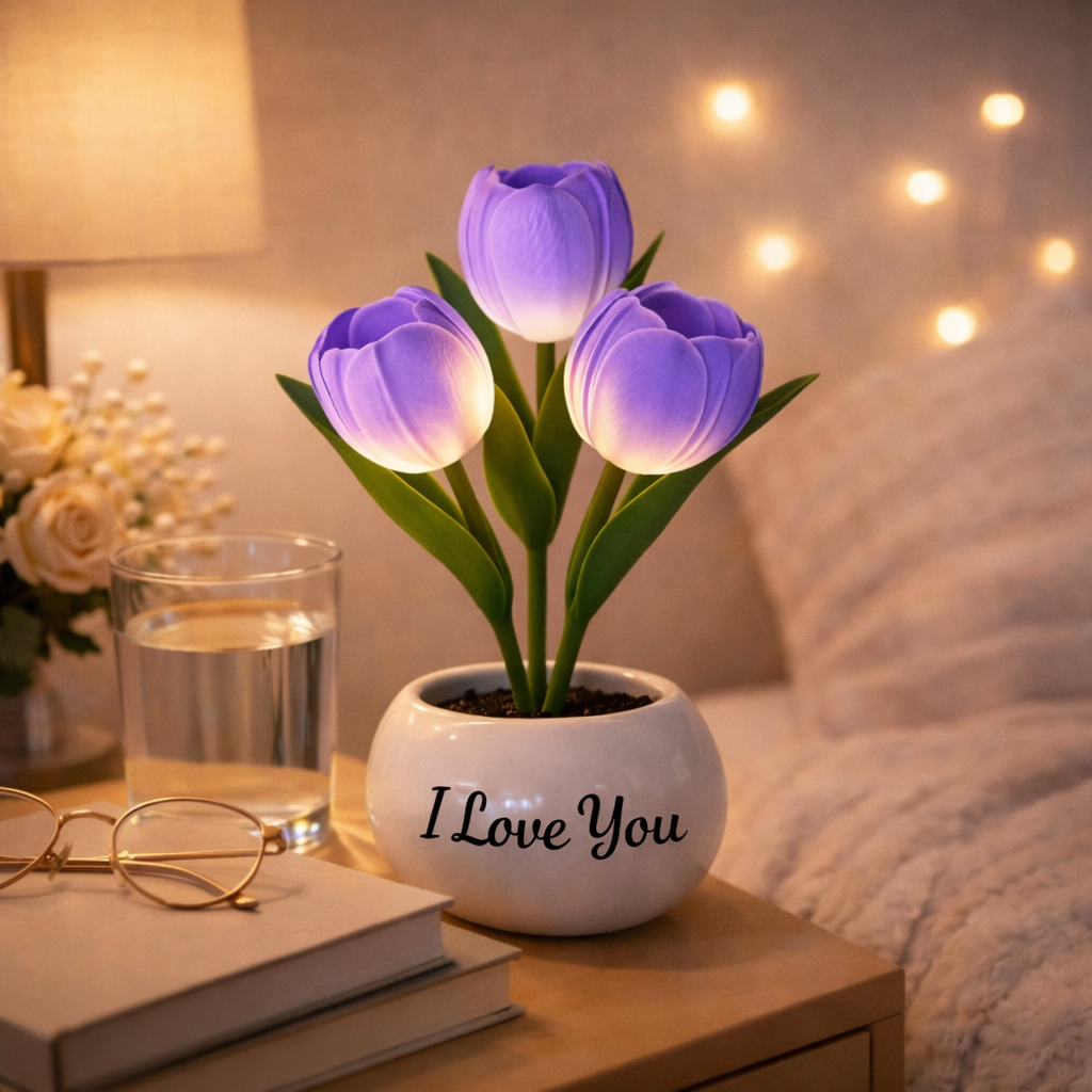 LED Tulip Night Light  Dimmable Plug-in Romantic Flower Lamp Artificial Bloom Mother’s Day Gift