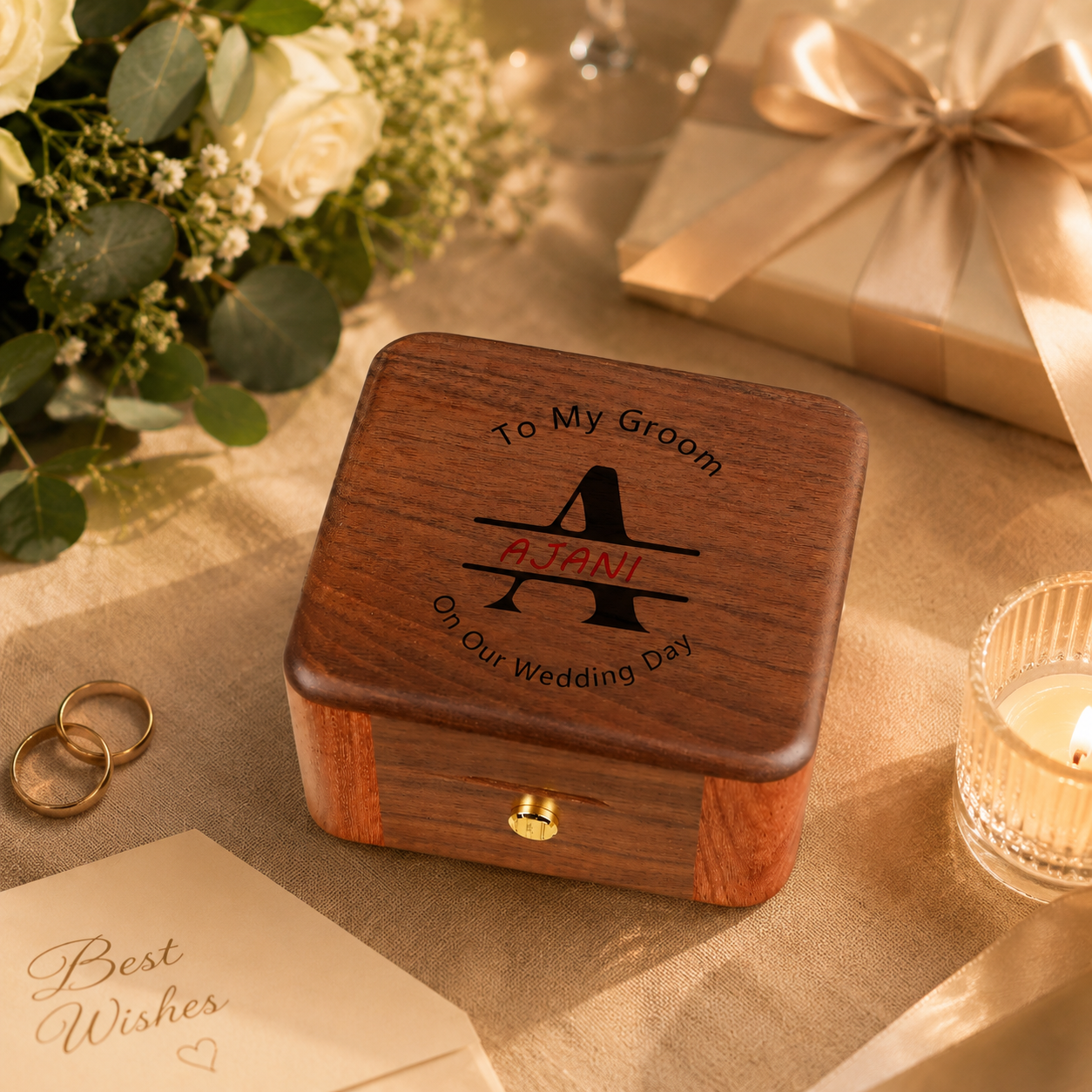 Personalized Wooden Record Player Music Box with Photo & Engraving - Perfect Anniversary & Wedding Gift for Couples