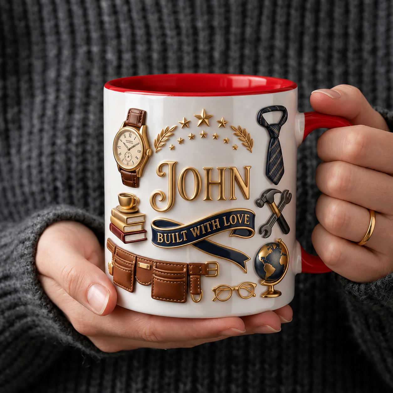 Personalized "Built with Love" Dad Mug – Custom Name Father's Day Ceramic Coffee Cup