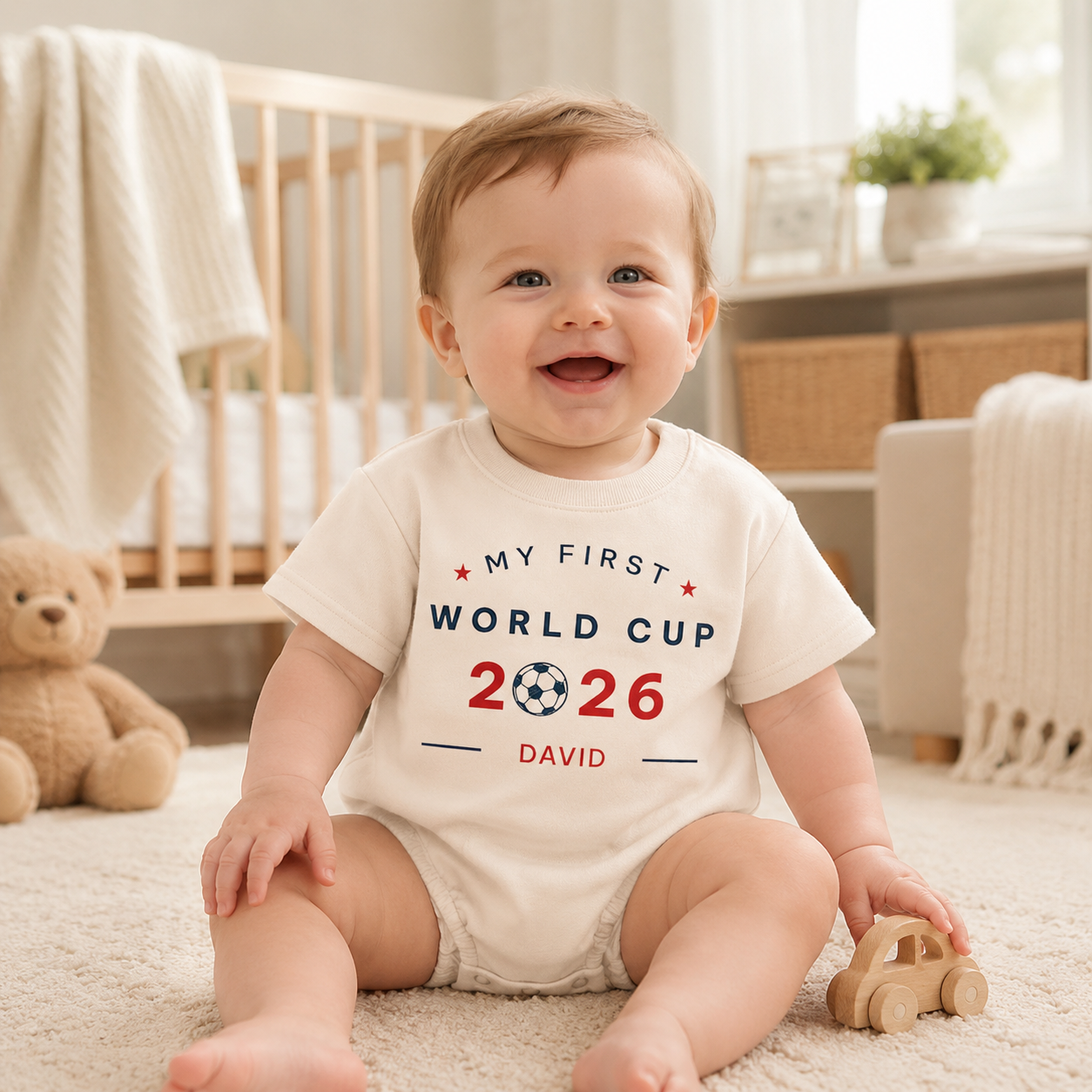 Custom Name "My First Soccer 2026" Baby Bubble Romper - Personalized Infant Football Playwear Onesie