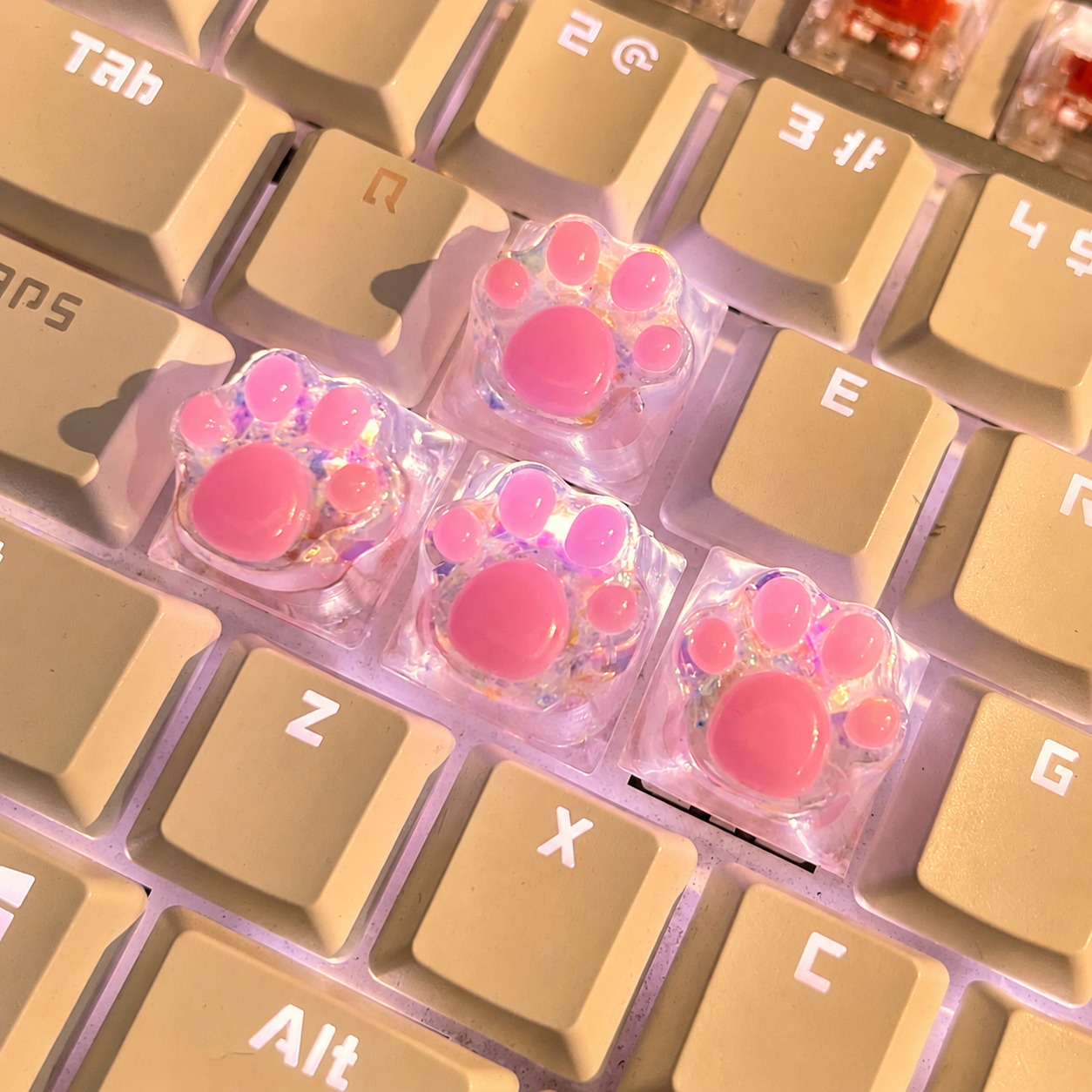 Kawaii Holographic Cat Paw Artisan Keycap - Crystal Jelly Resin Custom Keycap for Mechanical Keyboards