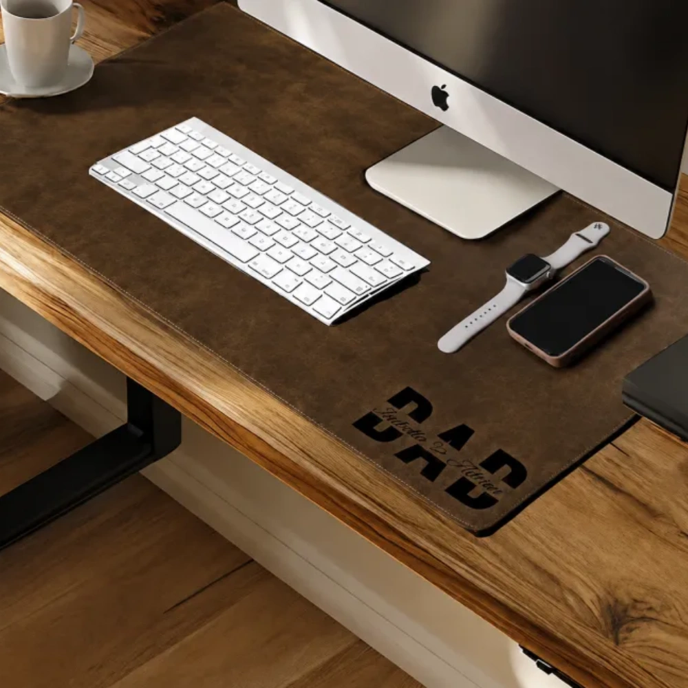 Personalized Leather Desk Mat for Dad - Custom Engraved Large Mouse Pad, Father's Day Gift
