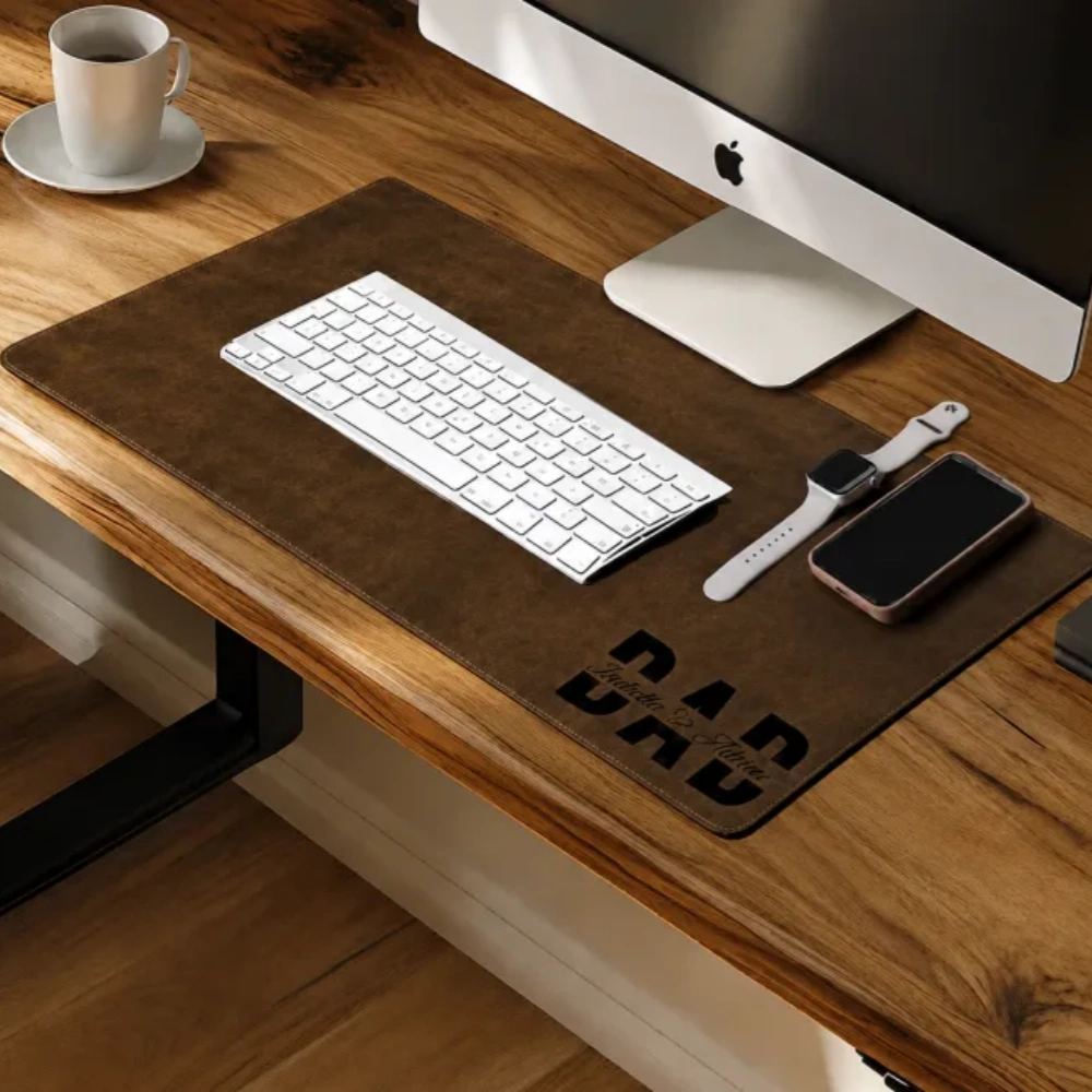 Personalized Leather Desk Mat for Dad - Custom Engraved Large Mouse Pad, Father's Day Gift