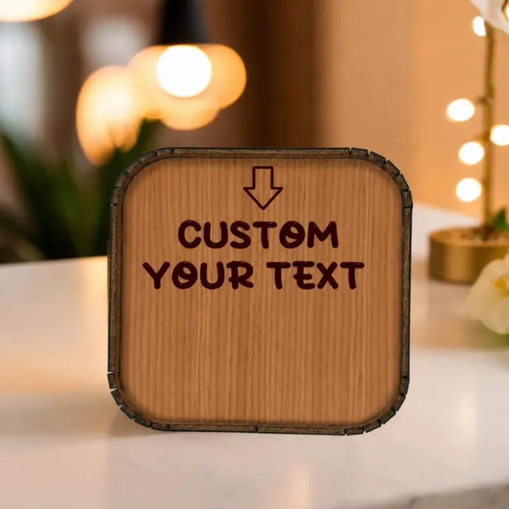 Custom Father's Day Wooden Light Box - Shadow Box Lamp, Personalized Dad and Kids Silhouette Night Light, Meaningful Fatherhood Gift & Music Box