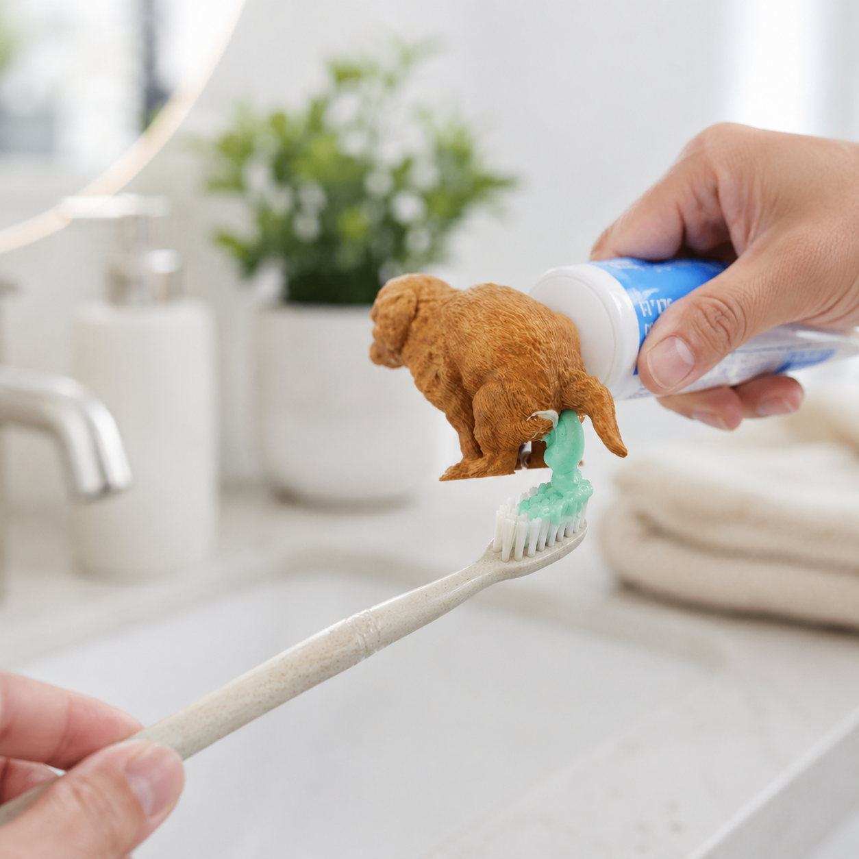 Funny Pooping Dog Toothpaste Cap - Hilarious Dog Butt Toothpaste Topper, Creative Pooping Puppy Dispenser, Gag Gift & Novelty Bathroom Prank Accessories